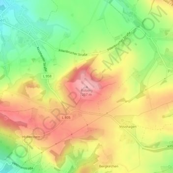 Topografische kaart Boberg, hoogte, reliëf