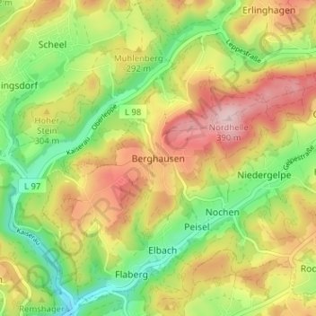 Topografische kaart Berghausen, hoogte, reliëf