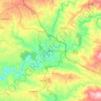 Topografische kaart Sertã, hoogte, reliëf