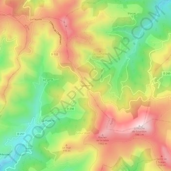 Topografische kaart Sarasset, hoogte, reliëf