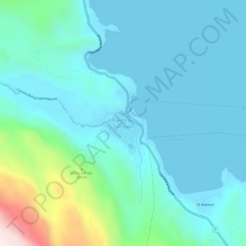 Topografische kaart Puerto Río Tranquilo, hoogte, reliëf