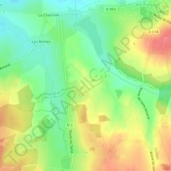 Topografische kaart Les Perchers, hoogte, reliëf