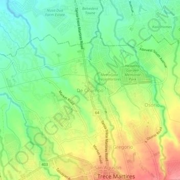 Topografische kaart De Ocampo, hoogte, reliëf