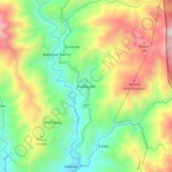 Topografische kaart Kabayan, hoogte, reliëf