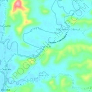 Topografische kaart Nabang, hoogte, reliëf