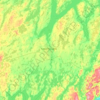 Topografische kaart Kawartha Lakes, hoogte, reliëf