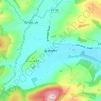 Topografische kaart Brockton, hoogte, reliëf