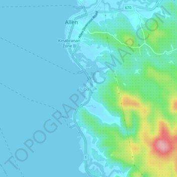 Topografische kaart Jubasan, hoogte, reliëf