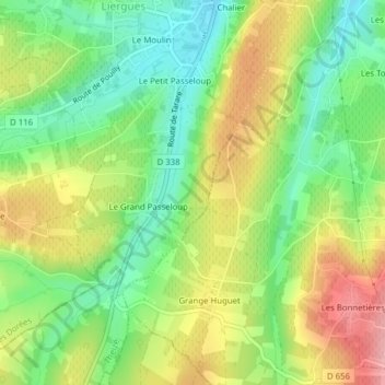 Topografische kaart Chalier, hoogte, reliëf