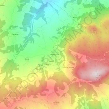Topografische kaart San Michele, hoogte, reliëf