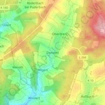 Topografische kaart Dendert, hoogte, reliëf