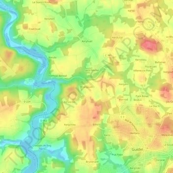 Topografische kaart Brangoulo, hoogte, reliëf