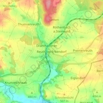 Topografische kaart Reuth bei Erbendorf, hoogte, reliëf
