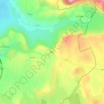 Topografische kaart Bellas, hoogte, reliëf