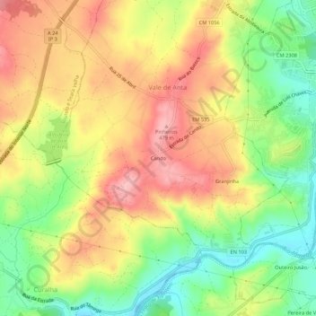 Topografische kaart Cando, hoogte, reliëf