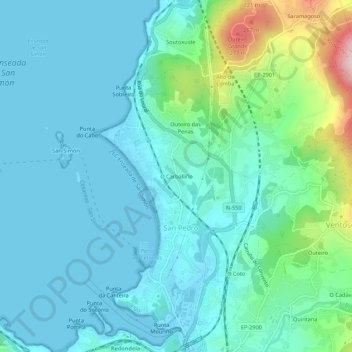 Topografische kaart O Carballiño, hoogte, reliëf