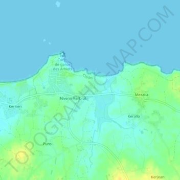 Topografische kaart Poulennou, hoogte, reliëf