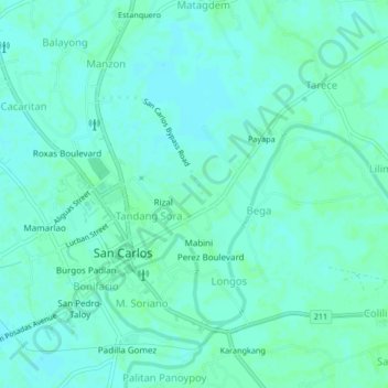 Topografische kaart Tandang Sora, hoogte, reliëf