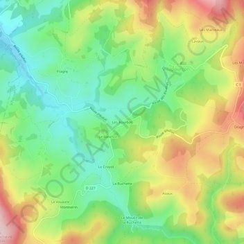 Topografische kaart Les Bourbas, hoogte, reliëf