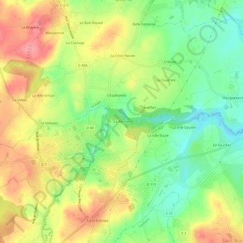 Topografische kaart La Perche, hoogte, reliëf