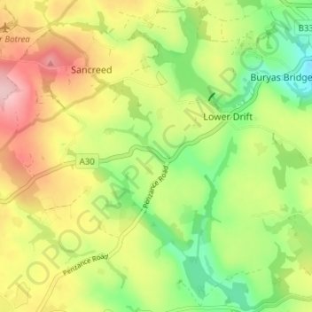 Topografische kaart Catchall, hoogte, reliëf