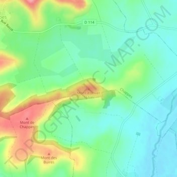 Topografische kaart Mont d'Olivet, hoogte, reliëf
