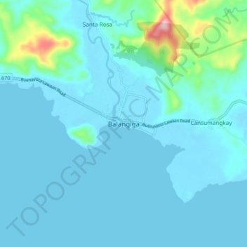 Topografische kaart Balangiga, hoogte, reliëf