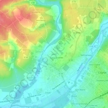 Topografische kaart Luprie, hoogte, reliëf