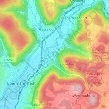 Topografische kaart Rothenbühl, hoogte, reliëf
