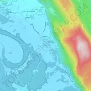 Topografische kaart Saint-Benoît, hoogte, reliëf