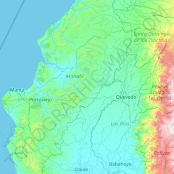 Topografische kaart Cordillera de Balzar, hoogte, reliëf