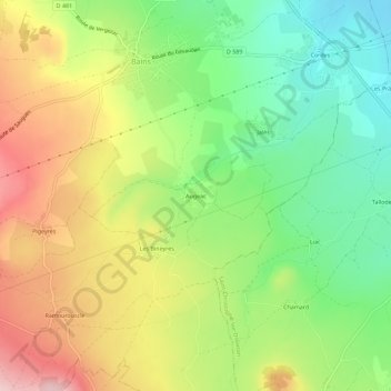 Topografische kaart Augeac, hoogte, reliëf