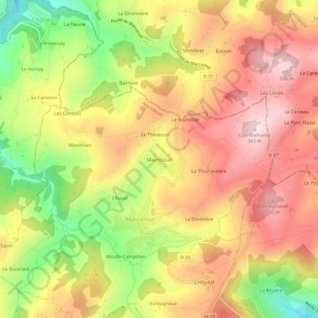 Topografische kaart Machizaud, hoogte, reliëf
