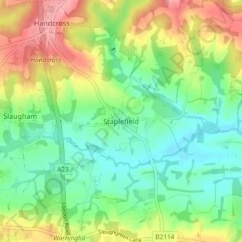 Topografische kaart Staplefield, hoogte, reliëf