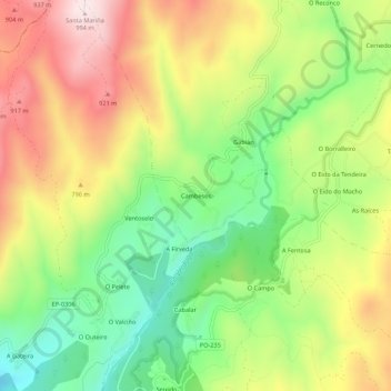 Topografische kaart Cambeses, hoogte, reliëf