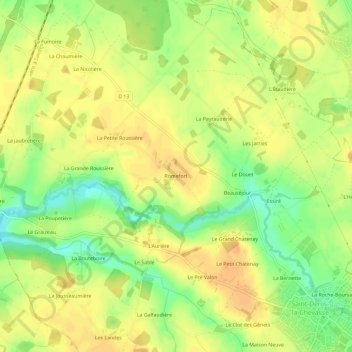 Topografische kaart Romefort, hoogte, reliëf