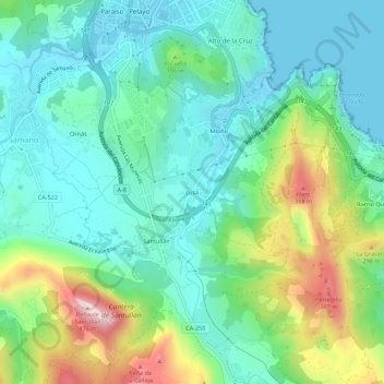 Topografische kaart Lusa, hoogte, reliëf