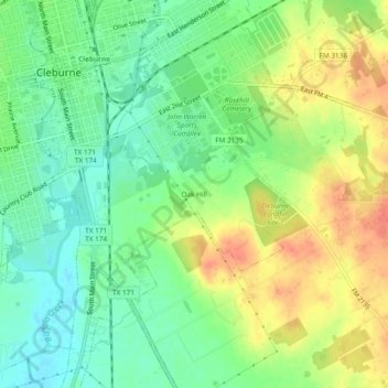 Topografische kaart Oak Hill, hoogte, reliëf