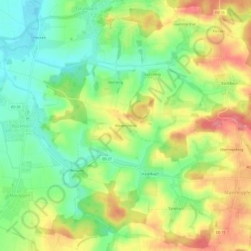 Topografische kaart Riedersheim, hoogte, reliëf
