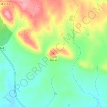 Topografische kaart Tojais, hoogte, reliëf