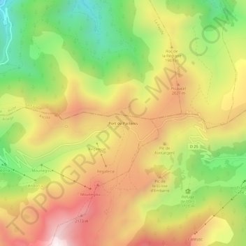 Topografische kaart Port de Pailleres, hoogte, reliëf