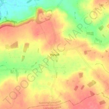 Topografische kaart Wysall, hoogte, reliëf