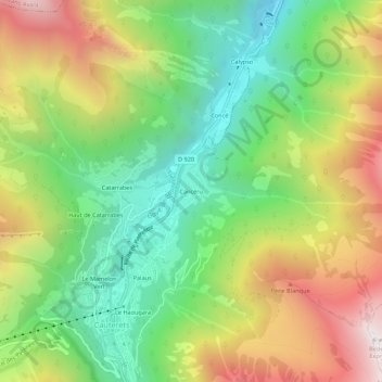 Topografische kaart Cancéru, hoogte, reliëf