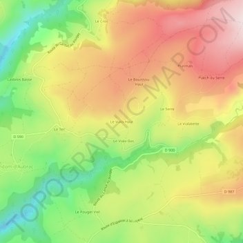 Topografische kaart Le Viala-Haut, hoogte, reliëf