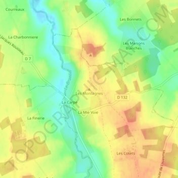 Topografische kaart Les Montagnes, hoogte, reliëf