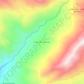 Topografische kaart Llana Fria - Borneo, hoogte, reliëf
