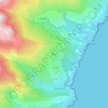 Topografische kaart Pozzo, hoogte, reliëf