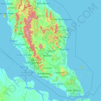 Topografische kaart Pahang, hoogte, reliëf