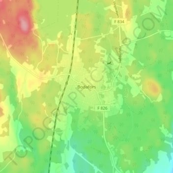 Topografische kaart Bodafors, hoogte, reliëf