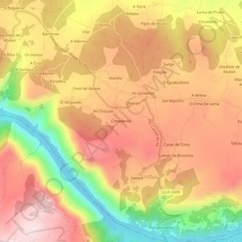 Topografische kaart Cimadevila, hoogte, reliëf
